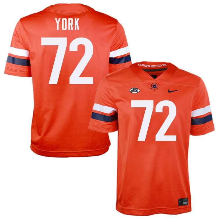 Virginia Cavaliers #72 Ben York College Football Jerseys Stitched-Orange
